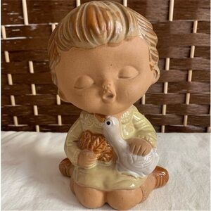 Vintage Hankyu Japan Glazed Girl with Goose Figurine